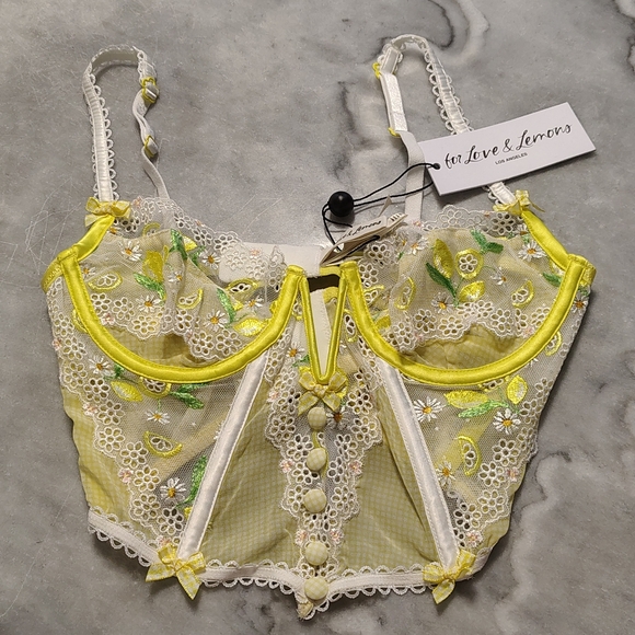 For Love And Lemons Yellow Floral Lace Bra - Picture 6 of 9